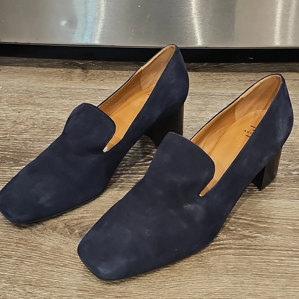 AQUATALIA Weatherproof Blue Suede Heeled Loafers Pumps Size 9